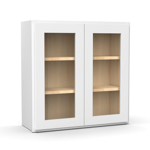 RTA - White - Double Glass Door Wall Cabinet - 30