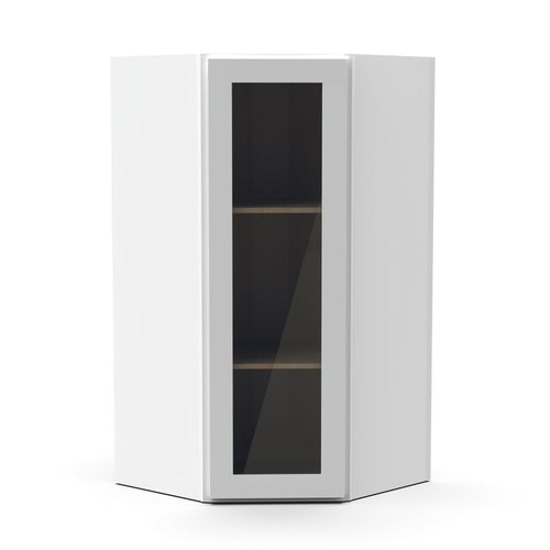 RTA - White Diagonal Corner Glass Door Wall Cabinets - 36