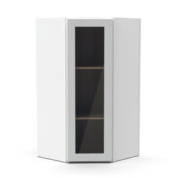 RTA - White Diagonal Corner Glass Door Wall Cabinets - 36