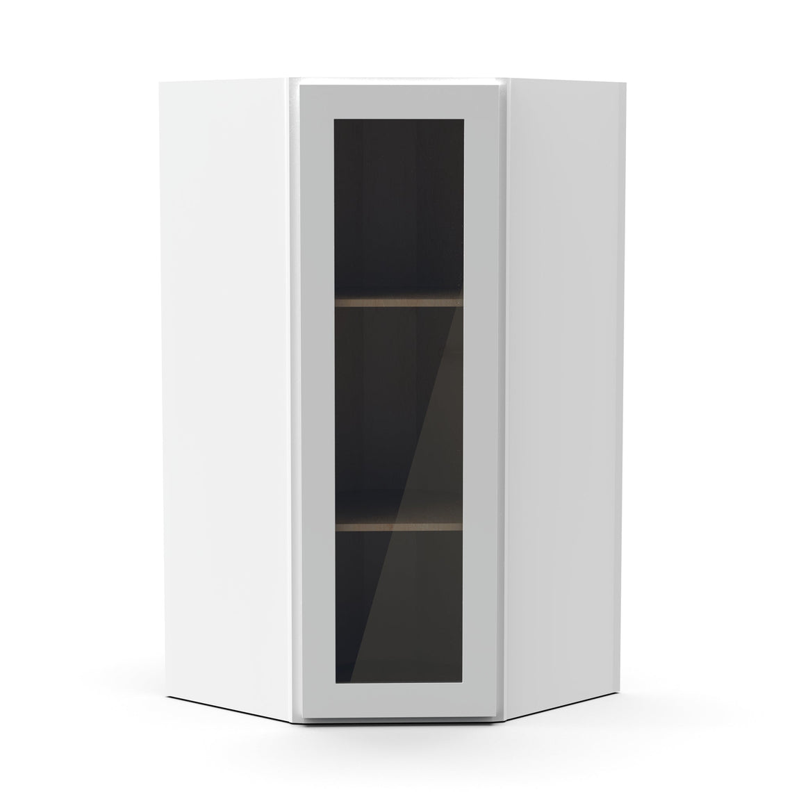 RTA - White Diagonal Corner Glass Door Wall Cabinets - 36