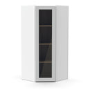 Load image into Gallery viewer, RTA - White Diagonal Corner Glass Door Wall Cabinets - 42&quot;H x 27&quot;W x 15&quot;D