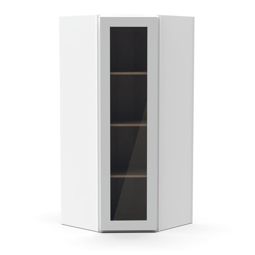 RTA - White Diagonal Corner Glass Door Wall Cabinets - 42
