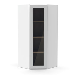 RTA - White Diagonal Corner Glass Door Wall Cabinets - 42