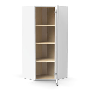 RTA - White Diagonal Corner Glass Door Wall Cabinets - 42"H x 27"W x 15"D