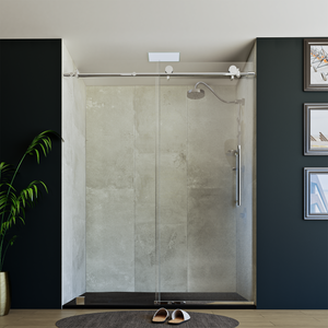60" X 76" Armani Grey Alcove Shower Wall Kit - Shower Door / Wall System / Solid Surface Shower Base Tray with Covered Drain