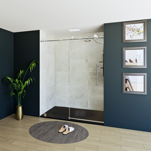 60" X 76" Armani Grey Alcove Shower Wall Kit - Shower Door / Wall System / Solid Surface Shower Base Tray with Covered Drain