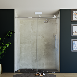 60" X 76" Armani Grey Alcove Shower Wall Kit - Shower Door / Wall System / Solid Surface Shower Base Tray with Covered Drain