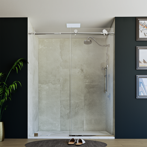 60" X 76" Armani Grey Alcove Shower Wall Kit - Shower Door / Wall System / Solid Surface Shower Base Tray with Covered Drain