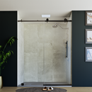 Load image into Gallery viewer, 60&quot; x 76&quot; Frameless Shower Door with Black - Solid Surface Shower Base Tray - Shower Kit with covered drain - and 5pc Shower Wall System