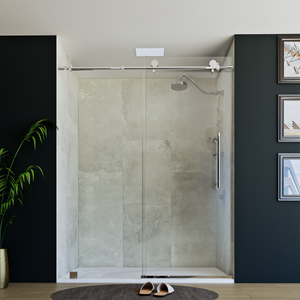 60" X 76" Armani Grey Alcove Shower Wall Kit - Shower Door / Wall System / Solid Surface Shower Base Tray with Covered Drain