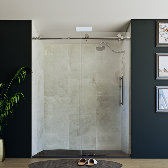 60" X 76" Armani Grey Alcove Shower Wall Kit - Shower Door / Wall System / Solid Surface Shower Base Tray with Covered Drain