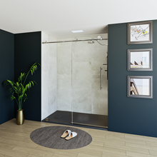 Load image into Gallery viewer, 60&quot; X 76&quot; Armani Grey Alcove Shower Wall Kit - Shower Door / Wall System / Solid Surface Shower Base Tray with Covered Drain