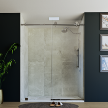 Load image into Gallery viewer, 60&quot; X 76&quot; Armani Grey Alcove Shower Wall Kit - Shower Door / Wall System / Solid Surface Shower Base Tray with Covered Drain