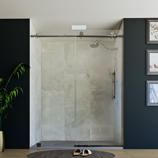 60" X 76" Armani Grey Alcove Shower Wall Kit - Shower Door / Wall System / Solid Surface Shower Base Tray with Covered Drain