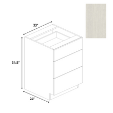 Load image into Gallery viewer, RTA - White Frozen Wood Textured - 3 Drawer Base Cabinet - 33&quot;W x 34.5&quot;H x 24&quot;D - Frameless Cabinet