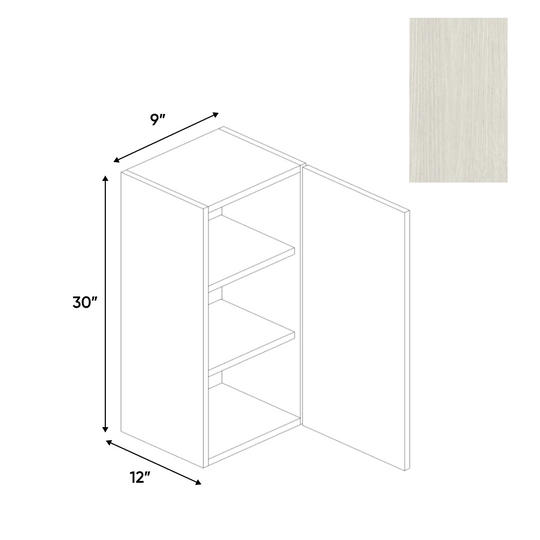 RTA - White Frozen Wood Textured - Wall Cabinet - 9"W x 30"H x 12"D - Frameless Cabinet