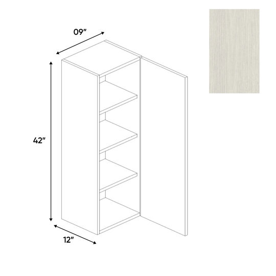 RTA - White Frozen Wood Textured - Wall Cabinet - 9"W x 42"H x 12"D - Frameless Cabinet