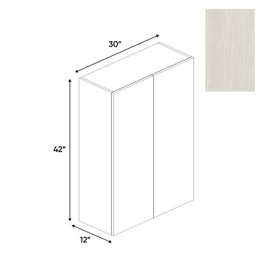 RTA - White Frozen Wood Textured - Wall Cabinet - 30"W x 42"H x 12"D - Frameless Cabinet