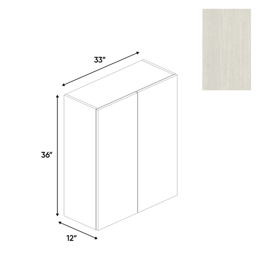 RTA - White Frozen Wood Textured - Wall Cabinet - 33"W x 36"H x 12"D - Frameless Cabinet