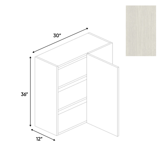 RTA - White Frozen Wood Textured - Wall Blind Corner Cabinet - 30"W x 36"H x 12"D - Frameless Cabinet