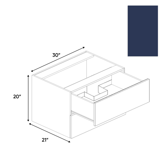 RTA - Indigo Blue Matte - Vanity Hanging Drawer Sink Base Cabinet - 30"W x 20"H x 21"D - Frameless Cabinet