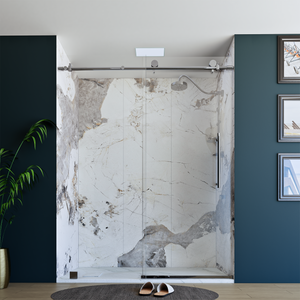 60" X 76" Armani Grey Alcove Shower Wall Kit - Shower Door / Wall System / Solid Surface Shower Base Tray with Covered Drain