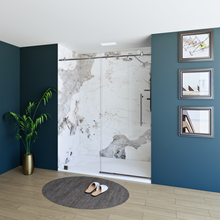 Load image into Gallery viewer, 60&quot; X 76&quot; Armani Grey Alcove Shower Wall Kit - Shower Door / Wall System / Solid Surface Shower Base Tray with Covered Drain