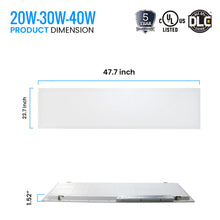 Load image into Gallery viewer, 1 ft. x 4 ft. LED Flat Panel Light 20W/30W/40W Wattage Adjustable, 4000k/5000K/6500K CCT Changeable, Dip Switch, 0-10V Dim, 120-277V, ETL, DLC 5.1, Recessed Back-lit Fixture