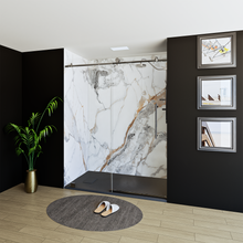 Load image into Gallery viewer, 60&quot; X 76&quot; Armani Grey Alcove Shower Wall Kit - Shower Door / Wall System / Solid Surface Shower Base Tray with Covered Drain