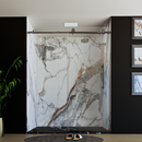 Load image into Gallery viewer, 60&quot; X 76&quot; Armani Grey Alcove Shower Wall Kit - Shower Door / Wall System / Solid Surface Shower Base Tray with Covered Drain