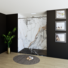 Load image into Gallery viewer, 60&quot; X 76&quot; Armani Grey Alcove Shower Wall Kit - Shower Door / Wall System / Solid Surface Shower Base Tray with Covered Drain