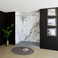 Load image into Gallery viewer, 60&quot; X 76&quot; Armani Grey Alcove Shower Wall Kit - Shower Door / Wall System / Solid Surface Shower Base Tray with Covered Drain