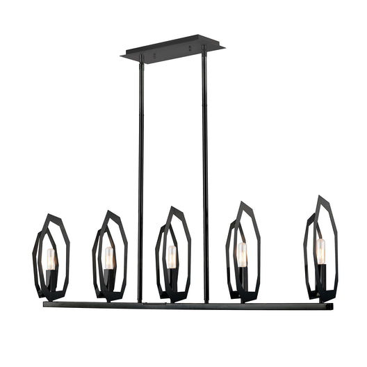43.5 in. 5-Light Matte Black Finish with Deco Candlestick Linear Chandelier for Dining Room