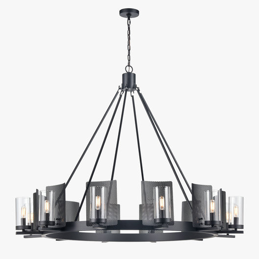 12-Light Chandeliers Diam 50'', Matte black Finish with Clear Glass , E12 Base