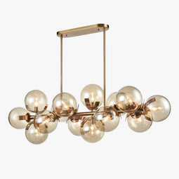 14-Light Linear Chandeliers for Dining Room Glass Globe New Brass Finish Hardware Finish with Mercury Glass, Pendant Lighting, E12 Base