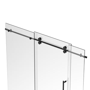 Ivanees 72 In. W X 76 In. H Frameless Single Sliding Glass Shower Door With 3 Glass Panels & 8mm Clear Tempered Glass- Barn Door Style
