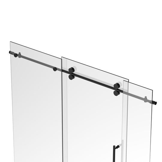 Ivanees 72 In. W X 76 In. H Frameless Single Sliding Glass Shower Door With 3 Glass Panels & 8mm Clear Tempered Glass- Barn Door Style