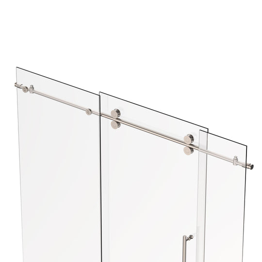 Ivanees 72 In. W X 76 In. H Frameless Single Sliding Glass Shower Door With 3 Glass Panels & 8mm Clear Tempered Glass- Barn Door Style