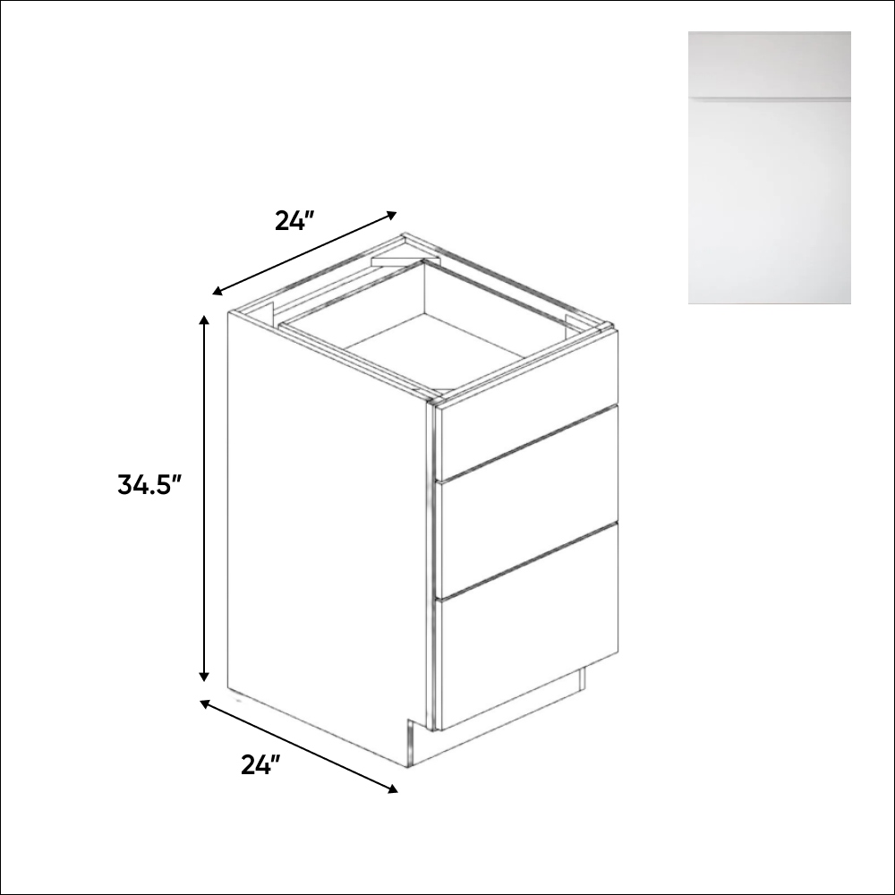 RTA - Sonoma White - Three Drawer Base Cabinets - 24