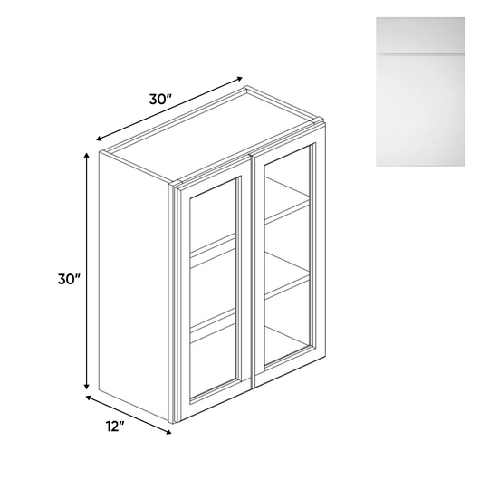 RTA - Sonoma White - Double Glass Door Wall Cabinets - 30"W x 30"H x 12"D