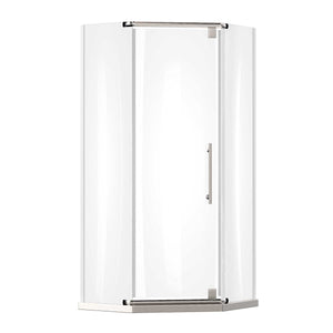 Ivanees 36 In. x 76 In. Neo-Angle Pivot Semi-Frameless Corner Shower Enclosure in Stainless Steel with 8mm Clear Tempered Glass