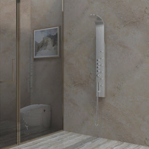 65 in. 6-Jet Stainless Steel Shower Panel System with Fixed Round Rainfall Showerhead & Handheld Shower, Self-Cleaning & Jet Massage Feature