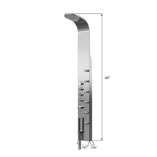 65 in. 6-Jet Stainless Steel Shower Panel System with Fixed Round Rainfall Showerhead & Handheld Shower, Self-Cleaning & Jet Massage Feature