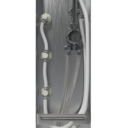 65 in. 6-Jet Stainless Steel Shower Panel System with Fixed Round Rainfall Showerhead & Handheld Shower, Self-Cleaning & Jet Massage Feature