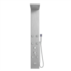 53 in. 6-Jet Stainless Steel Shower Panel System w/ Fixed Rainfall & Waterfall Shower Head, Tub Spout & Handheld, Jet Massage Feature