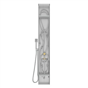 53 in. 6-Jet Stainless Steel Shower Panel System w/ Fixed Rainfall & Waterfall Shower Head, Tub Spout & Handheld, Jet Massage Feature