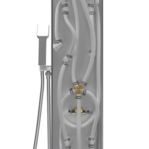 53 in. 6-Jet Stainless Steel Shower Panel System w/ Fixed Rainfall & Waterfall Shower Head, Tub Spout & Handheld, Jet Massage Feature