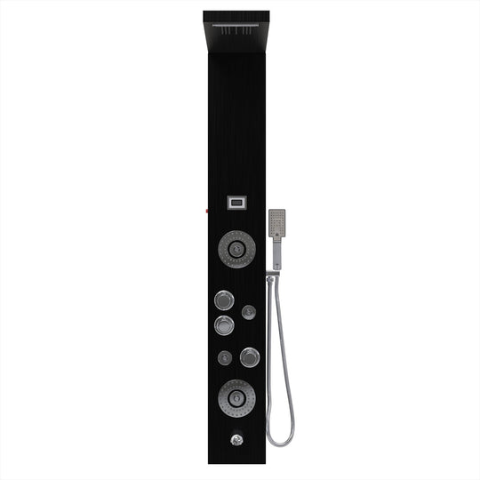 55 in. 6-Jet Stainless Steel Matte Black Shower Panel System w/ Fixed LED Rainfall & Waterfall Showerhead, Temp Display, Tub Spout & Handheld