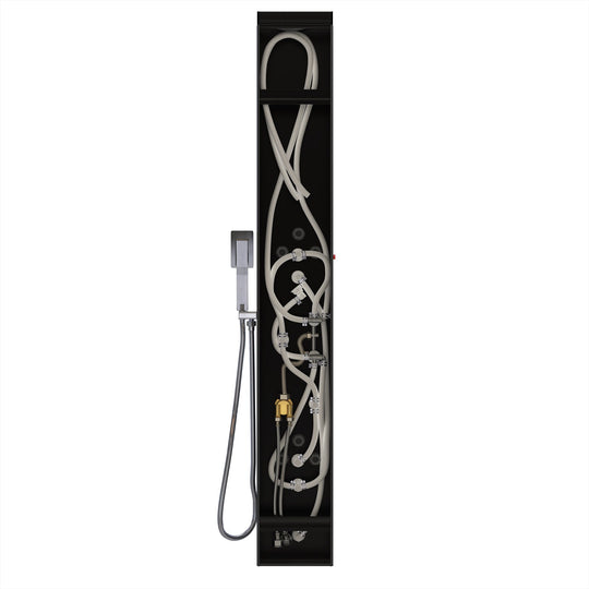 55 in. 6-Jet Stainless Steel Matte Black Shower Panel System w/ Fixed LED Rainfall & Waterfall Showerhead, Temp Display, Tub Spout & Handheld