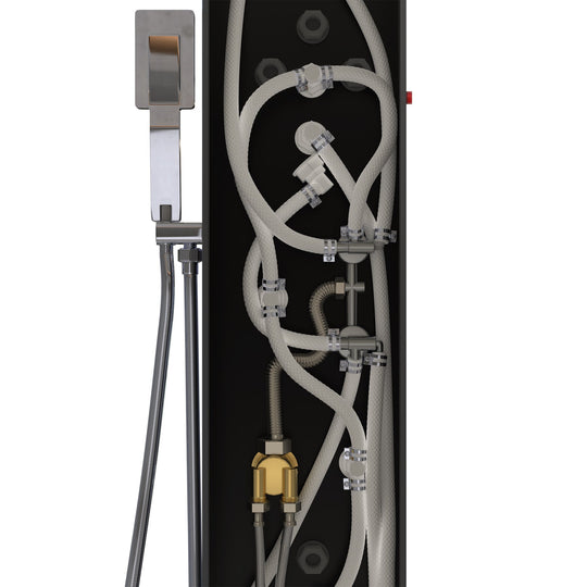 55 in. 6-Jet Stainless Steel Matte Black Shower Panel System w/ Fixed LED Rainfall & Waterfall Showerhead, Temp Display, Tub Spout & Handheld